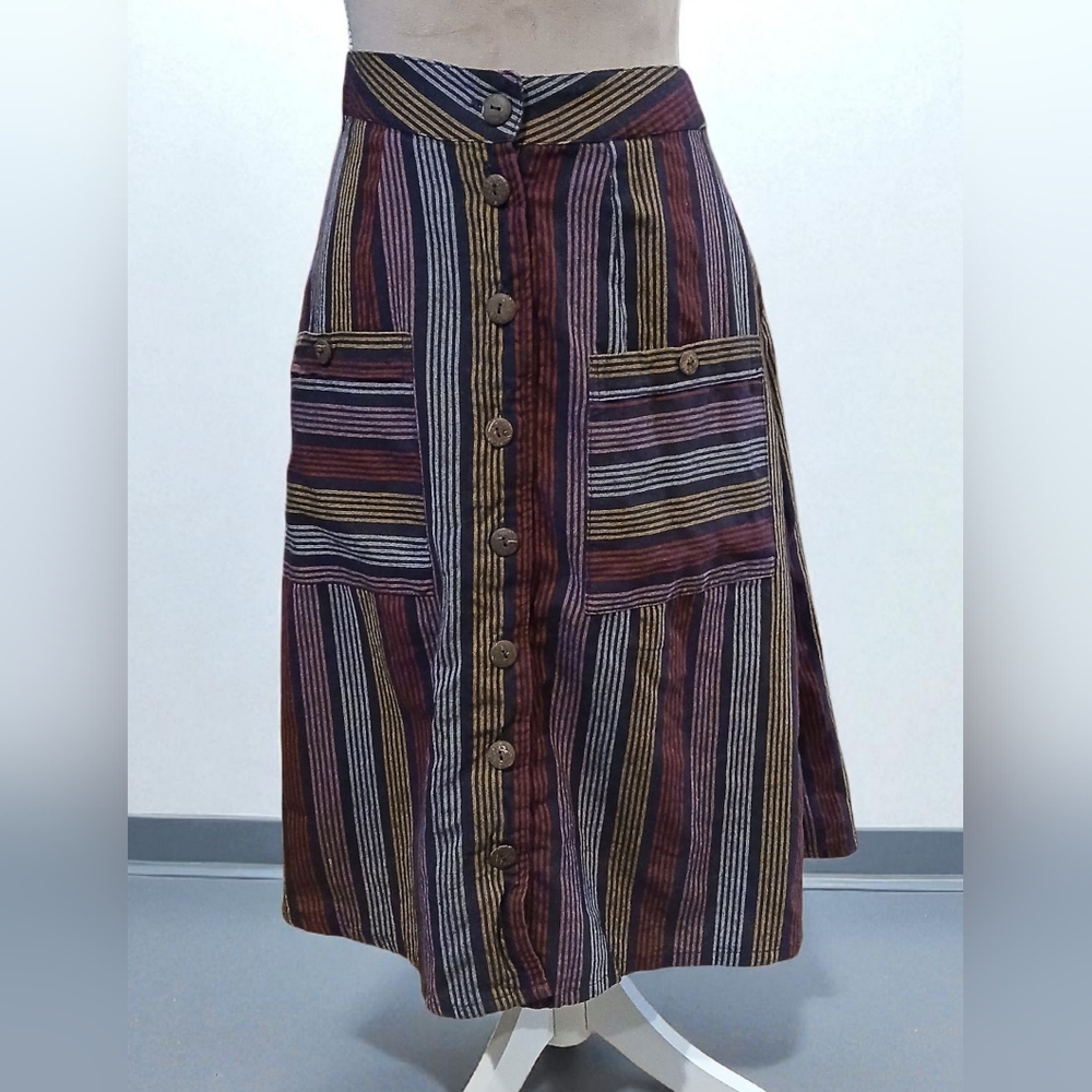 Striped Button-Front Skirt